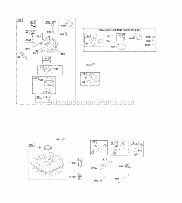 Briggs and Stratton 12K332-0153-01 Engine Carburetor Fuel Supply KitCarburetor Gasket Diagram