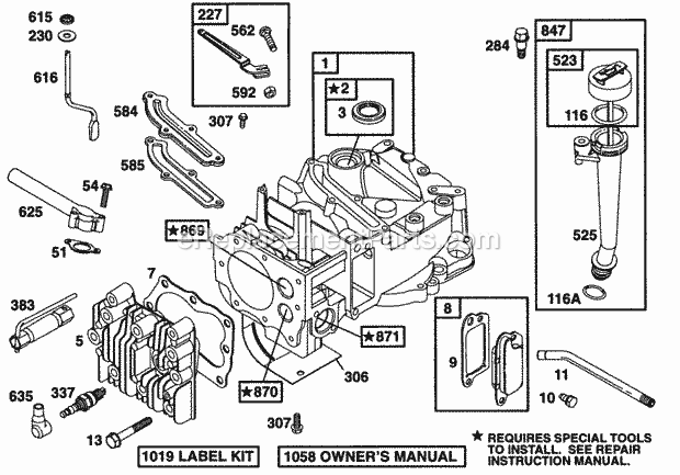 Briggs and Stratton 12K702-0109-01 Engine Cylinder Head Oil Fill Diagram