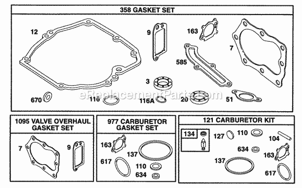 Briggs and Stratton 12K702-0109-01 Engine Gasket Sets Diagram