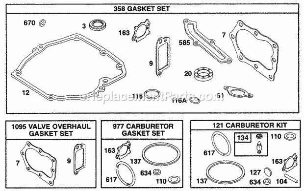 Briggs and Stratton 12M802-0850-A1 Engine Gasket Sets Diagram
