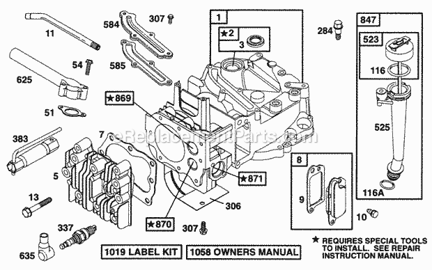 Briggs and Stratton 12M802-0850-A1 Engine Cylinder Head Oil Fill Diagram