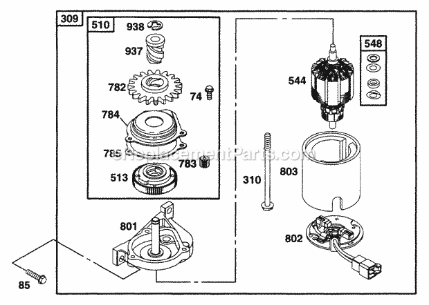 Briggs and Stratton 12M802-0850-A1 Engine Electric Starter Diagram