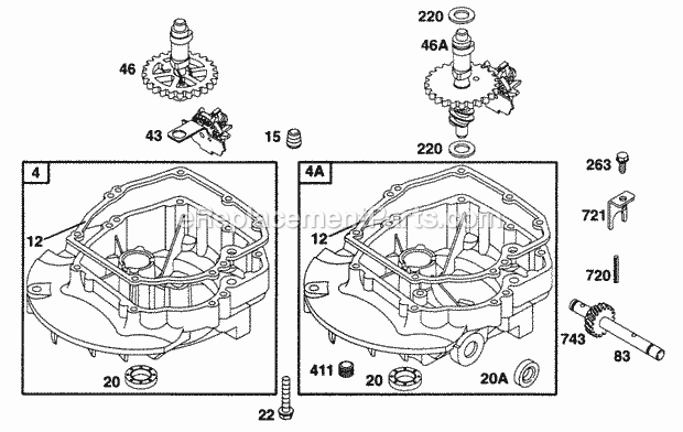 Briggs and Stratton 12M802-5517-A1 Engine Sump Bases Cams Diagram