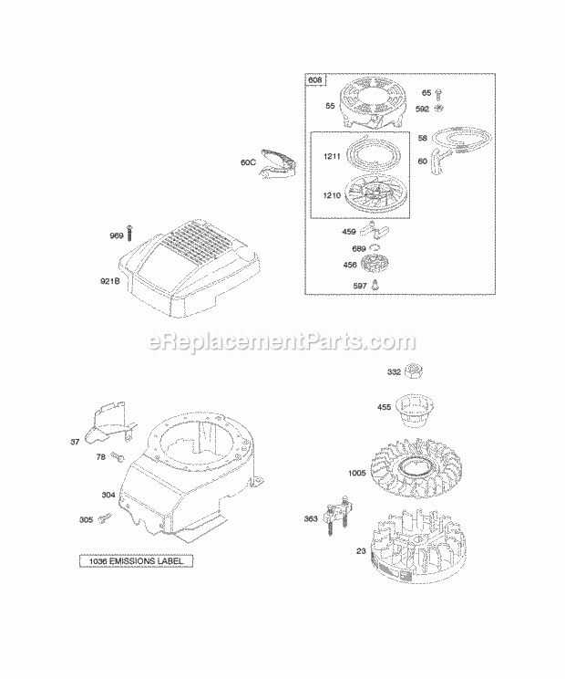 Briggs and Stratton 12M902-0451-E1 Engine Blower HousingShrouds Flywheel Rewind Starter Diagram