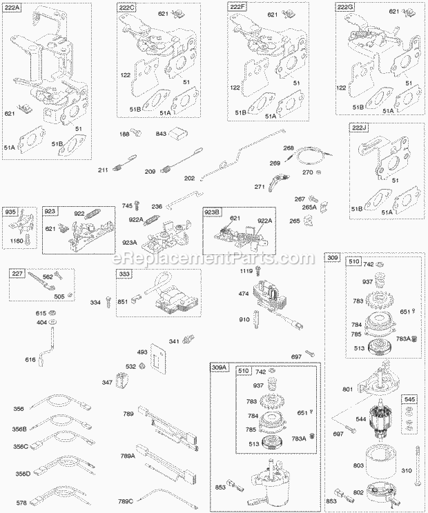Briggs and Stratton 12Q502-0025-B1 Engine Controls Electric Starter Flywheel Brake Governor Spring Ignition Diagram
