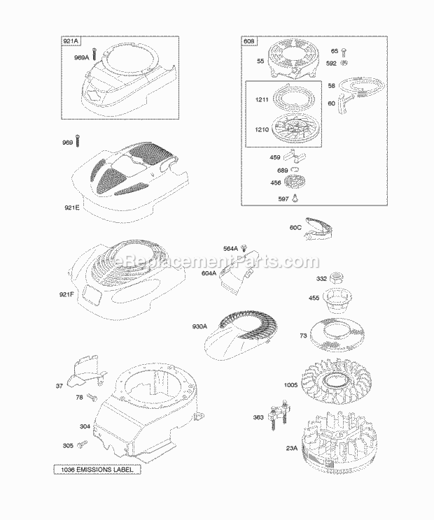 Briggs and Stratton 12Q802-0192-B1 Engine Blower HousingShrouds Flywheel Rewind Starter Diagram