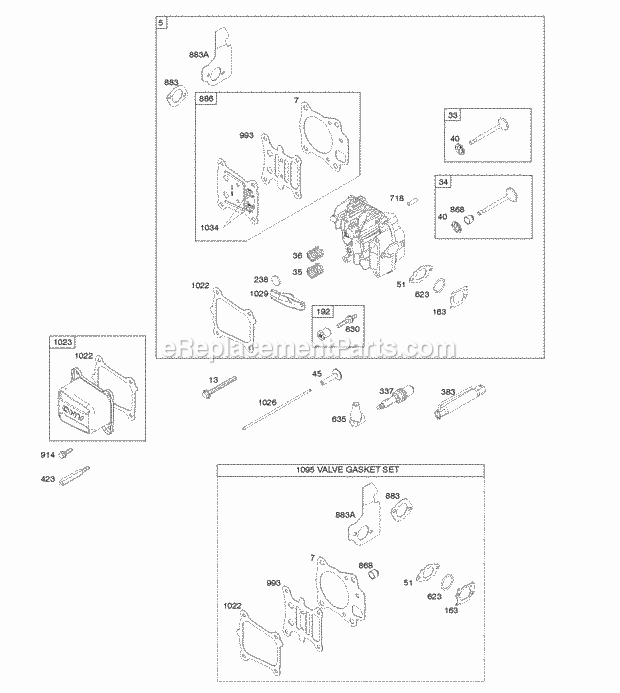 Briggs and Stratton 12Q902-0160-B1 Engine Cylinder Head Gasket Set-Valves Valves Diagram