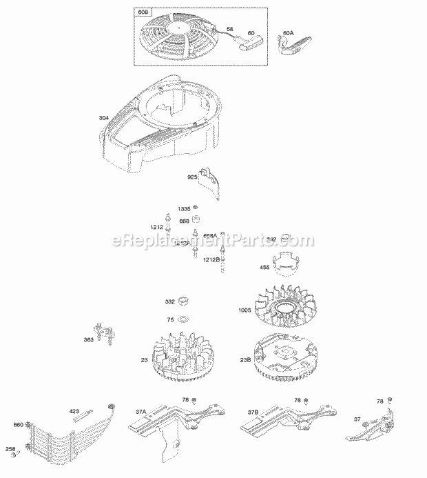 Briggs and Stratton 12Q972-0155-B1 Engine Blower Housing CoverGuards Flywheel Rewind Starter Diagram