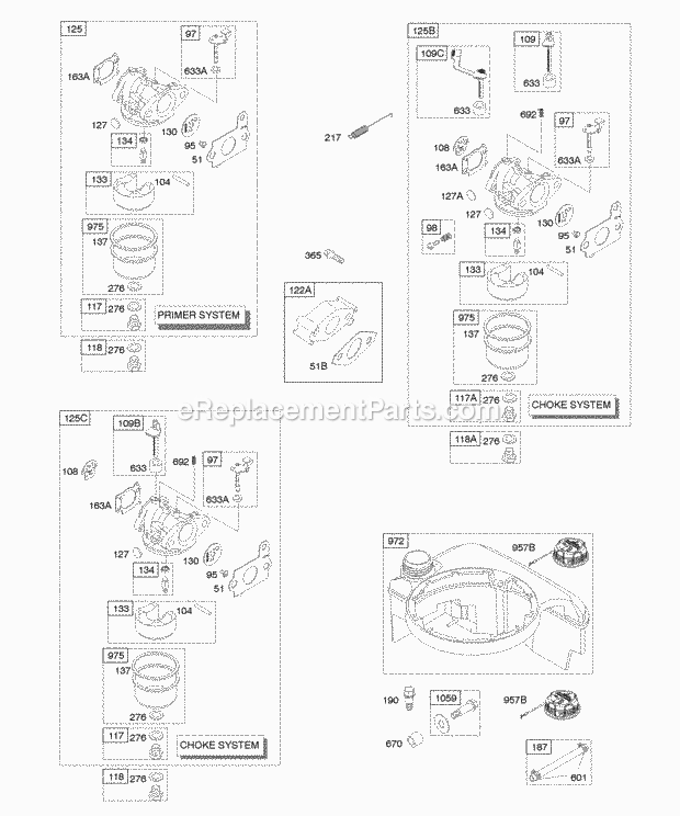 Briggs and Stratton 12R502-0128-B1 Engine Carburetor Fuel Supply Diagram