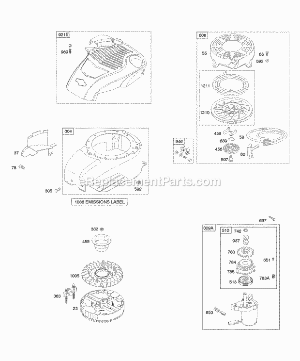 Briggs and Stratton 12R602-0115-F1 Engine Blower Housing Electric Starter Flywheel Rewind Starter Diagram