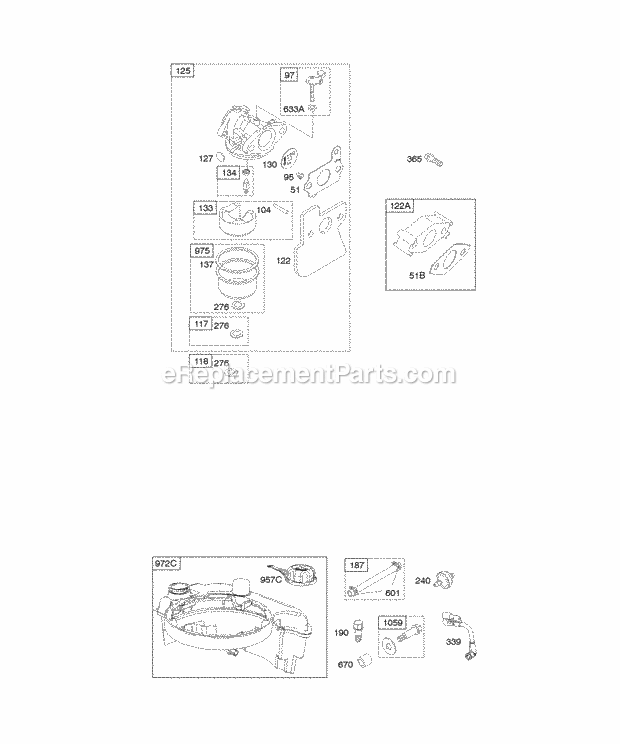 Briggs and Stratton 12R605-0116-F1 Engine Carburetor Fuel Supply Diagram