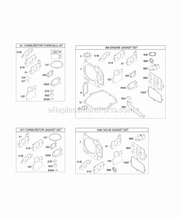 Briggs and Stratton 12R605-0116-F1 Engine KitsGasket Sets Diagram