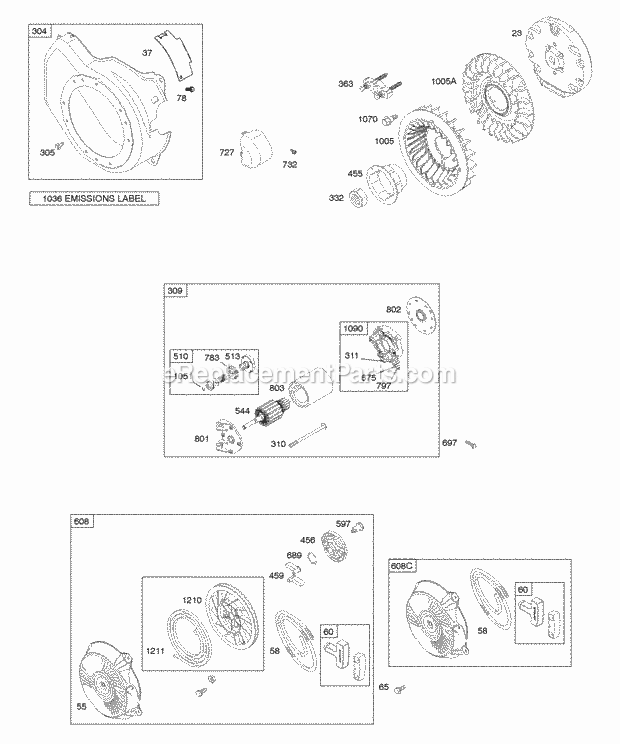 Briggs and Stratton 12S232-0112-F8 Engine Blower Housing Electric Starter Flywheel Rewind Starter Diagram