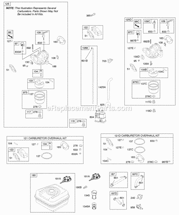 Briggs and Stratton 12S237-0113-F8 Engine Carburetor Fuel Supply Diagram