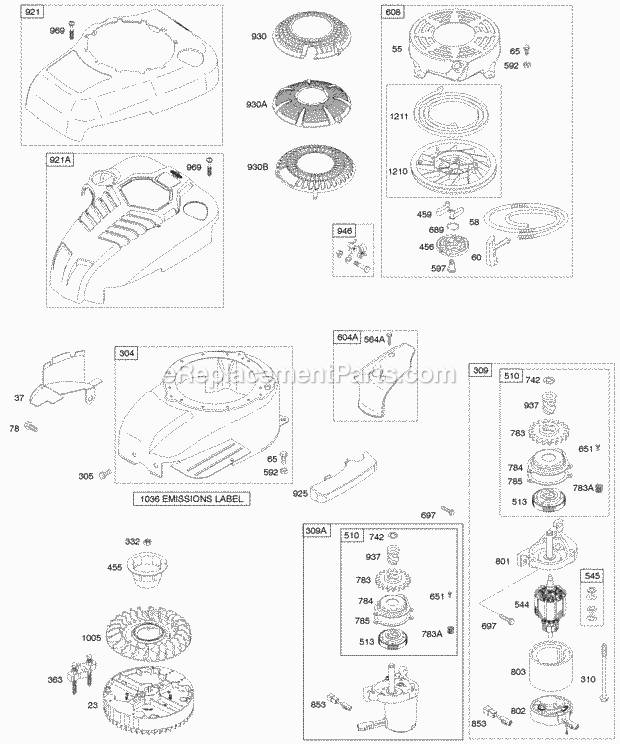 Briggs and Stratton 12S502-0005-B1 Engine Blower HousingShrouds Electric Starter Flywheel Rewind Starter Diagram