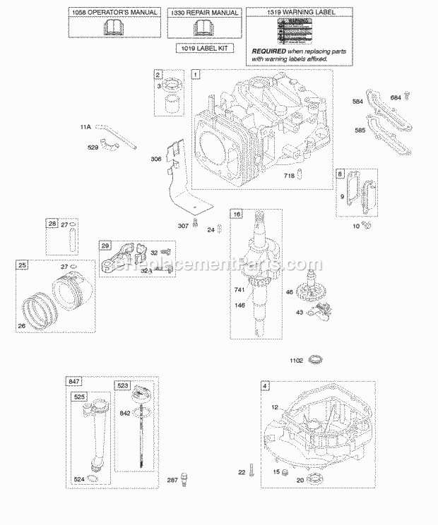 Briggs and Stratton 12S502-0005-B1 Engine Camshaft Crankshaft Cylinder Engine Sump Lubrication Piston Group Diagram