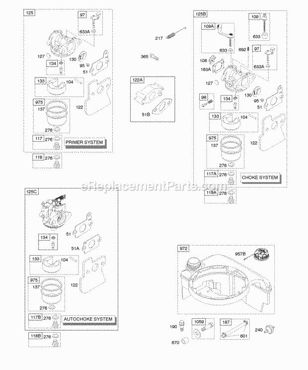 Briggs and Stratton 12S505-0948-B1 Engine Carburetor Fuel Supply Diagram