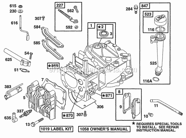 Briggs and Stratton 12S802-0657-01 Engine Cylinder Head Oil Fill Diagram