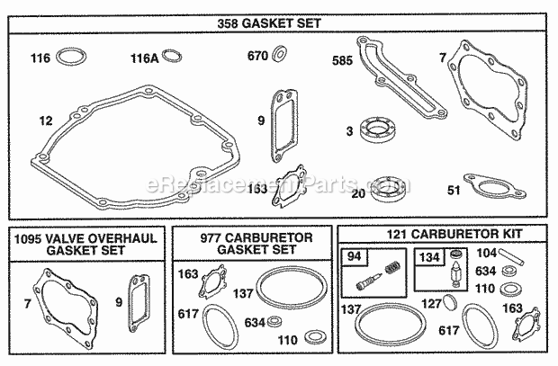 Briggs and Stratton 12S802-0807-99 Engine Gasket Sets Diagram