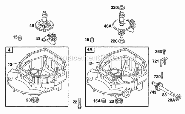 Briggs and Stratton 12S802-1111-01 Engine Sump Bases Cams Diagram