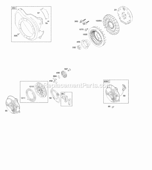 Briggs and Stratton 12T102-0060-F8 Engine Blower Housing Flywheel Rewind Starter Diagram