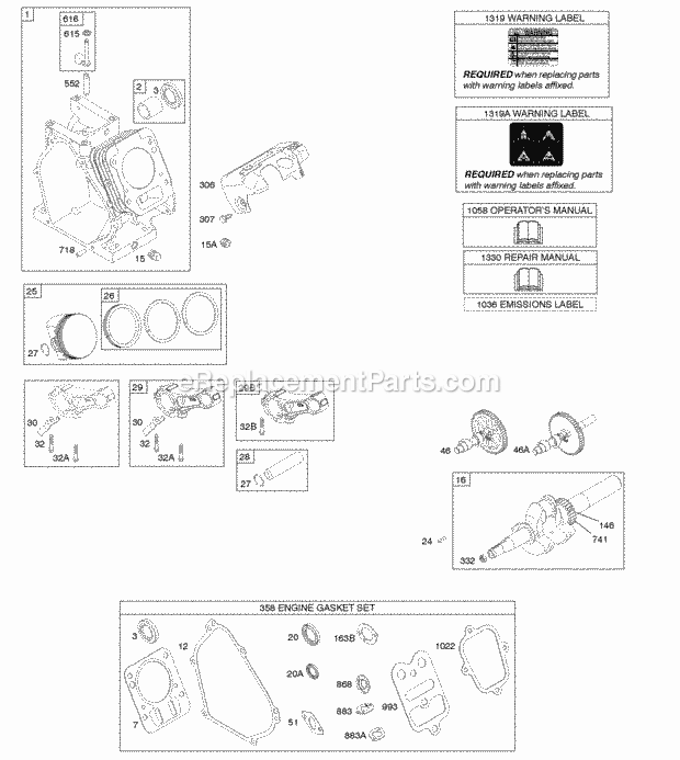 Briggs and Stratton 12T102-0060-F8 Engine Camshaft Crankshaft Cylinder Piston Group Diagram