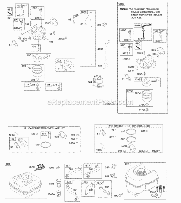 Briggs and Stratton 12T102-0123-F8 Engine Carburetor Fuel Supply Diagram