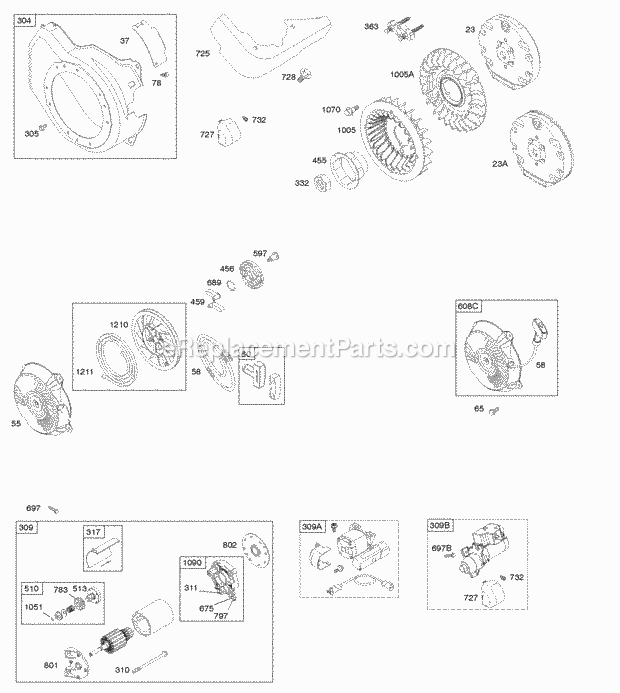 Briggs and Stratton 12T402-0119-F8 Engine Blower Housing Electric Starter Flywheel Rewind Starter Diagram