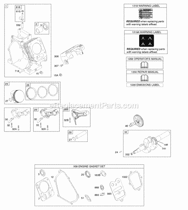 Briggs and Stratton 12T402-0119-F8 Engine Camshaft Crankshaft Cylinder Piston Group Diagram