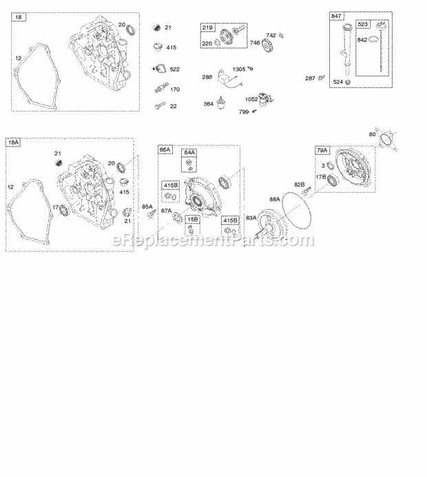 Briggs and Stratton 12T402-0119-F8 Engine Crankcase Cover Gear Reduction Lubrication Diagram