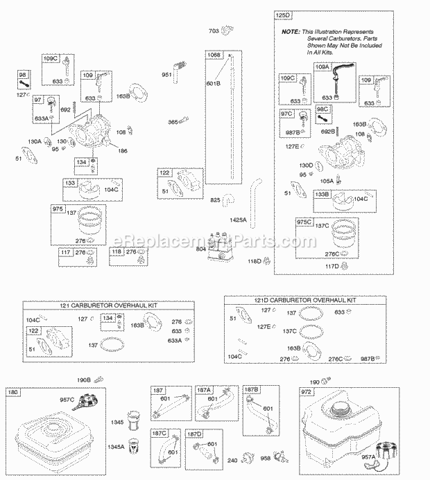 Briggs and Stratton 12T405-1627-F1 Engine Carburetor Fuel Supply Diagram