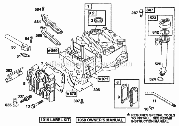 Briggs and Stratton 12T702-0660-01 Engine Cylinder Head Oil Fill Diagram