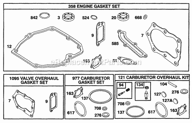 Briggs and Stratton 12T802-0640-01 Engine KitsGasket Sets Diagram