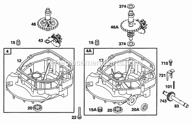 Briggs and Stratton 12T802-0640-01 Engine Sump Bases Cams Diagram