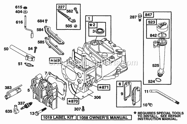 Briggs and Stratton 12T807-0833-01 Engine Cylinder Head Oil Fill Diagram
