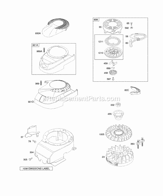 Briggs and Stratton 12U802-0633-01 Engine Blower Housing Flywheel Rewinds Diagram