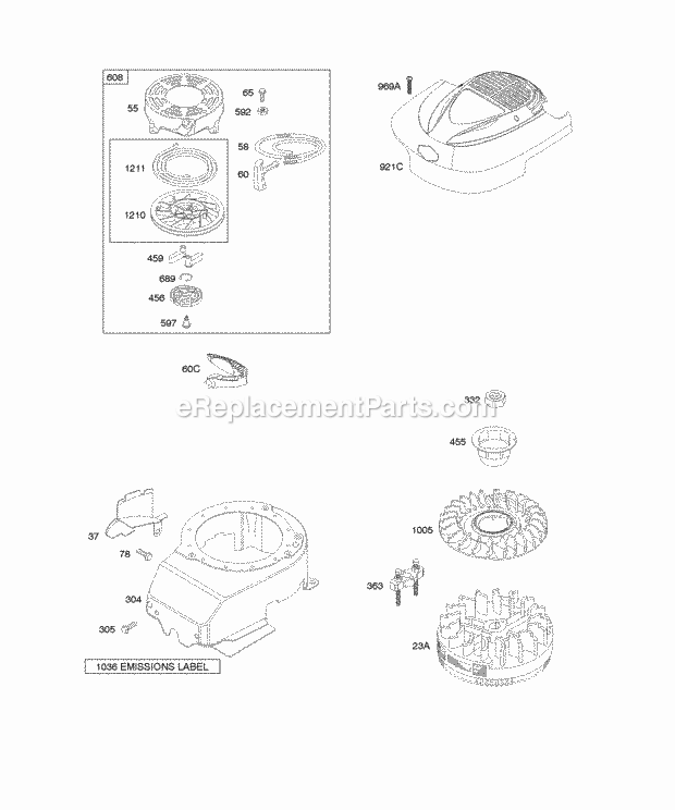 Briggs and Stratton 12X802-0113-E1 Engine Blower HousingShrouds Flywheel Rewind Starter Diagram