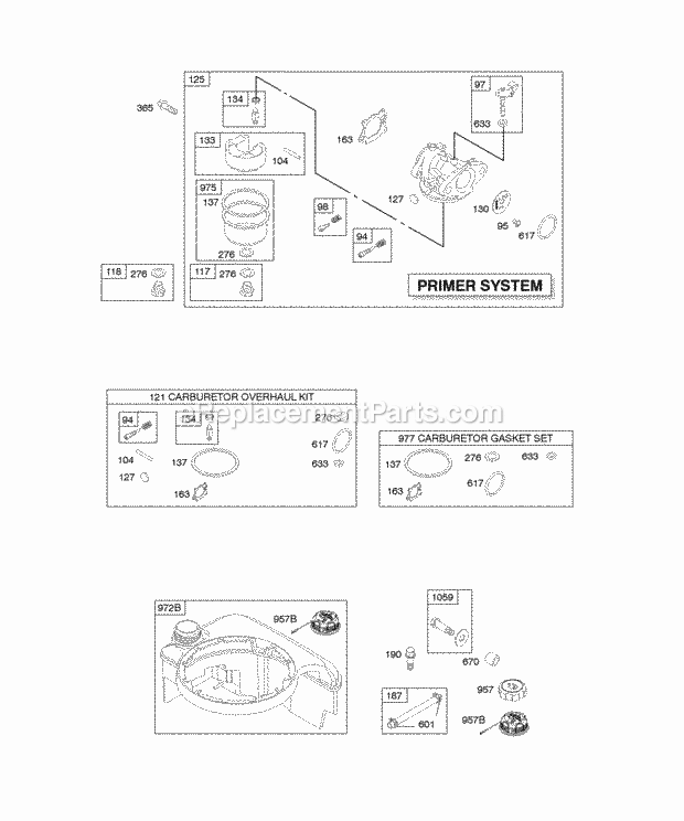 Briggs and Stratton 12Y802-0100-E1 Engine Carburetor Fuel Supply Diagram