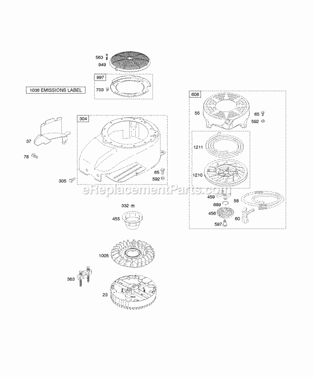 Briggs and Stratton 12Z602-0100-E1 Engine Blower HousingShrouds Flywheel Rewind Starter Diagram