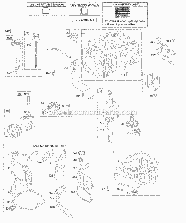 Briggs and Stratton 12Z602-0100-E1 Engine Camshaft Crankshaft Cylinder Engine Sump Lubrication Piston Group Diagram