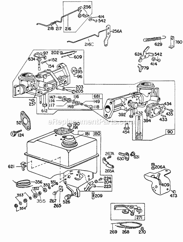 Briggs and Stratton 130202-0266-99 Engine Carburetor  Fuel Tank Assy Diagram