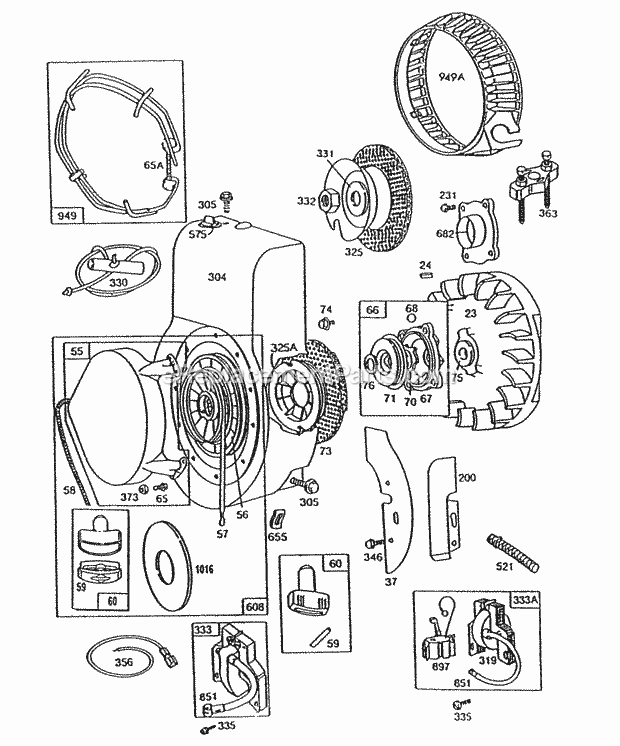 Briggs and Stratton 130202-1686-03 Engine Blower HsgFlywheelRewind Diagram