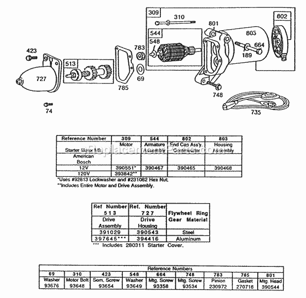 Briggs and Stratton 130202-1890-01 Engine Electric Starter Diagram