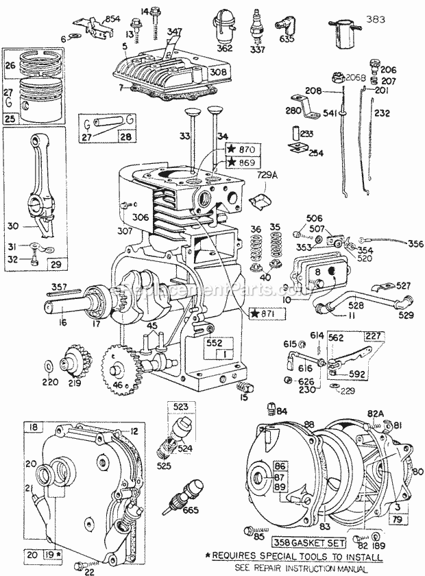 Briggs and Stratton 130232-0675-99 Engine CylinderGearcasePiston Grp Diagram