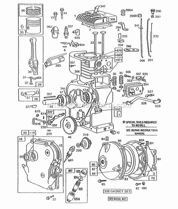 Briggs and Stratton 130252-1871-01 Engine CylinderGearcasePiston Grp Diagram