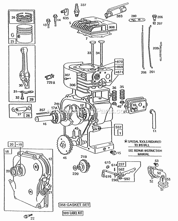 Briggs and Stratton 130432-5003-01 Engine CylinderCrankcasePistongrp Diagram