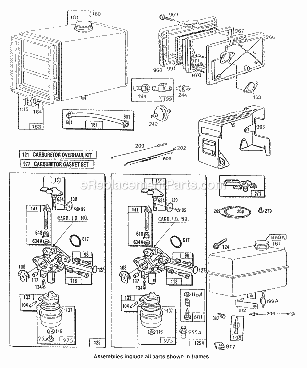 Briggs and Stratton 130702-3120-01 Engine Fuel Tanks Carburetor AC Diagram