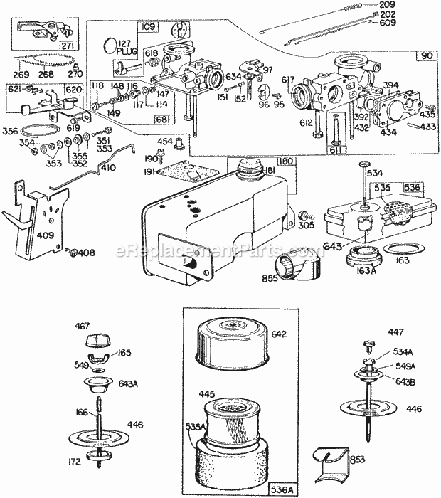 Briggs and Stratton 130902-0015-99 Engine Carburetor Fueltank AC Diagram