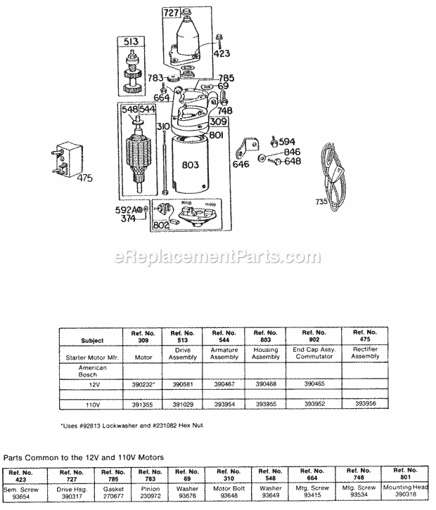 Briggs and Stratton 130902-0170-99 Engine Electric Starter And Chart Diagram