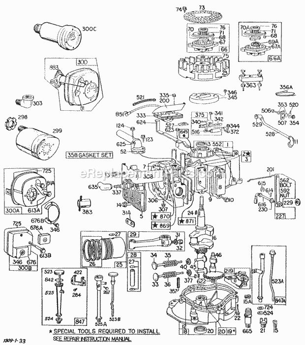 Briggs and Stratton 130902-0219-99 Engine Cyl Mufflers Piston Sump Diagram